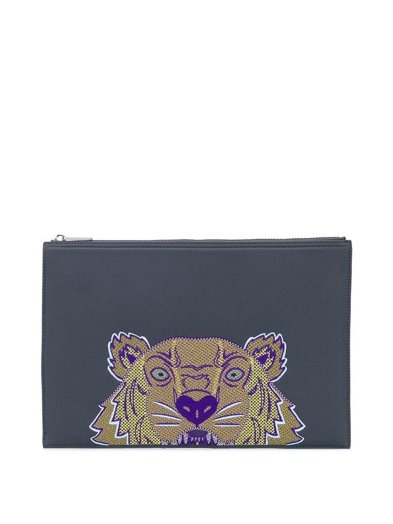 Kenzo embroidered tiger clutch bag - Grey