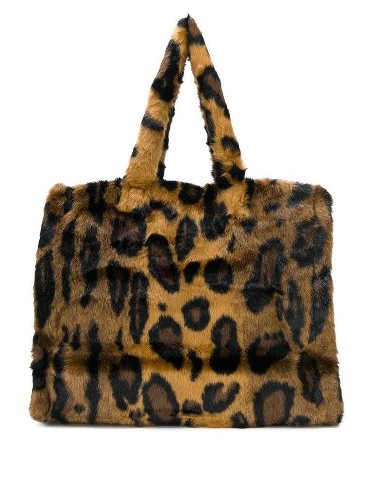 Stand Studio furry leopard print tote - Brown