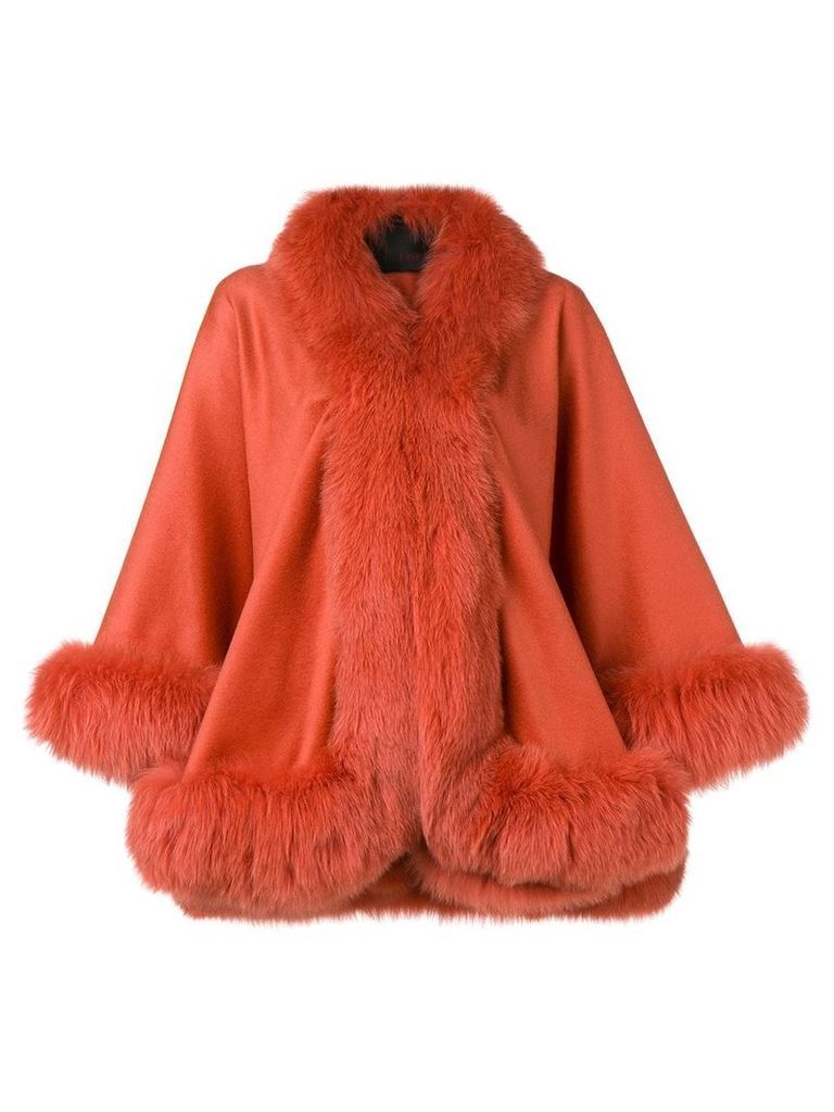 Liska oversized fur-trimmed coat - ORANGE