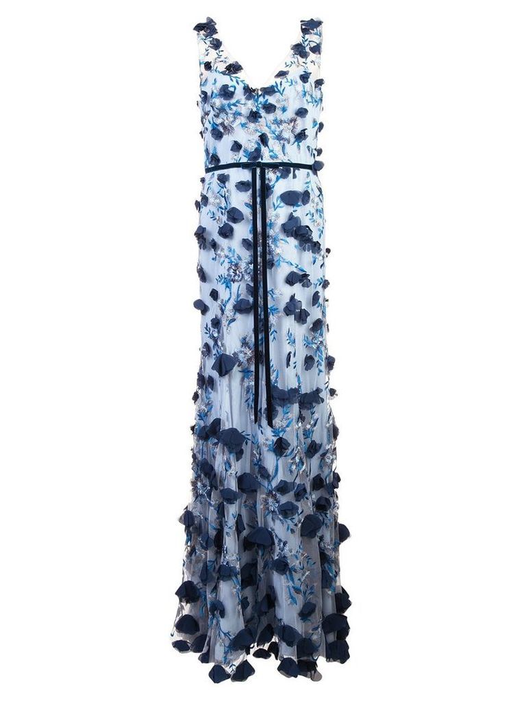 Marchesa Notte embroidered flower dress - Blue