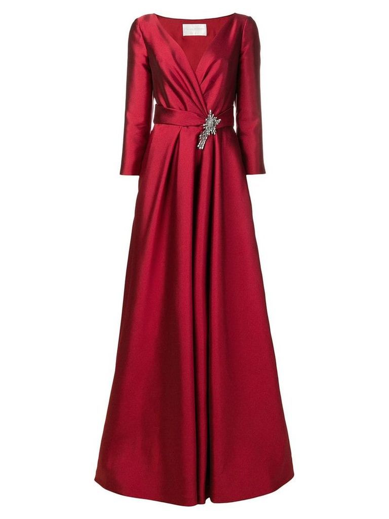Alberta Ferretti V-neck brooch gown - Red