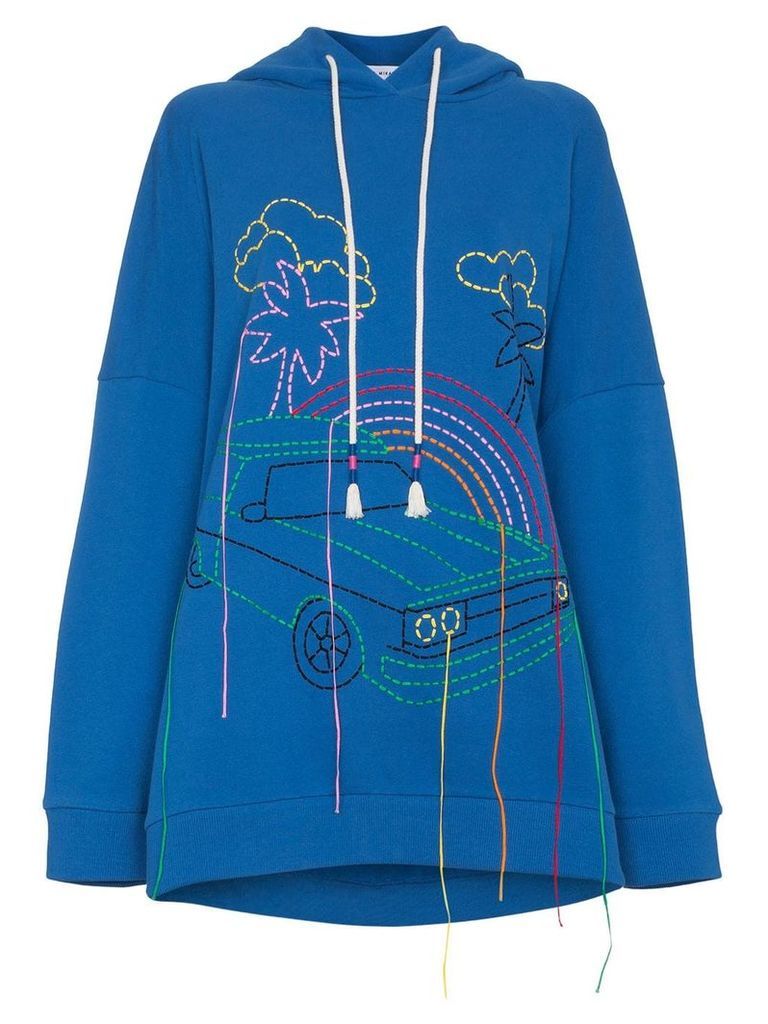 Mira Mikati oversized embroidered cotton hoodie - Blue