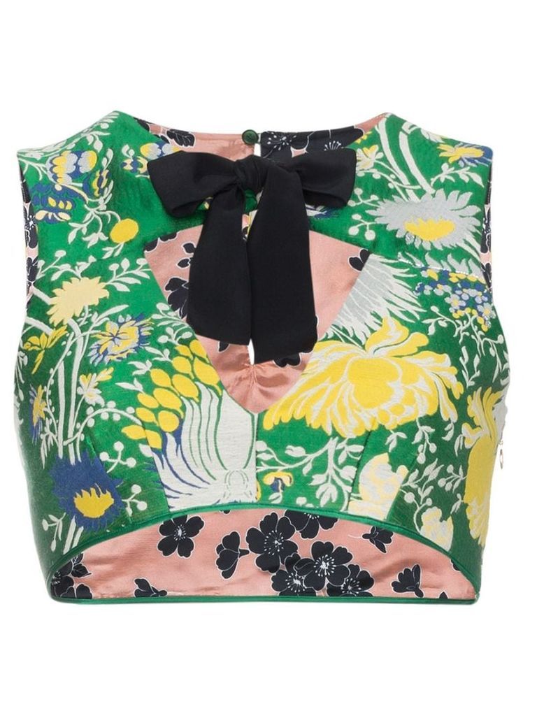 Rochas Floral crop top with bow - Green
