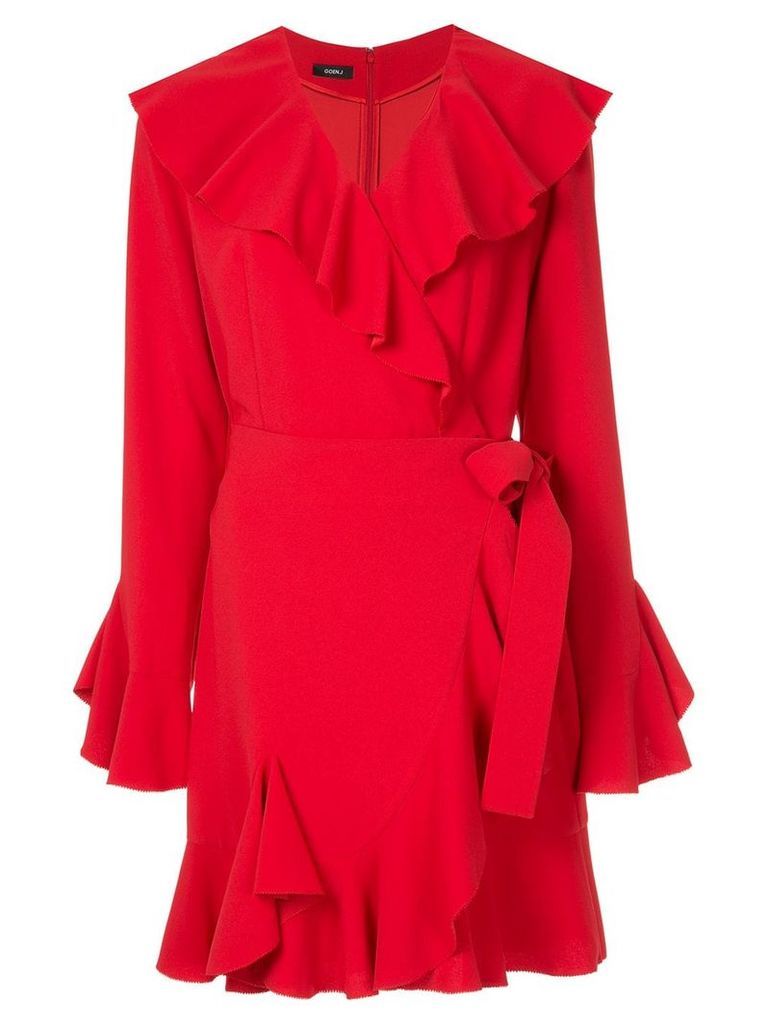 Goen.J fluted sleeve ruffle trim wrap dress - Red