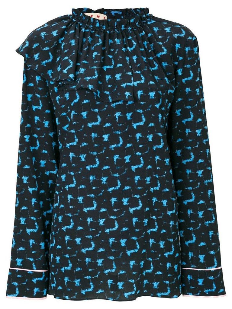 Marni printed top with a ruffle neck - Blue