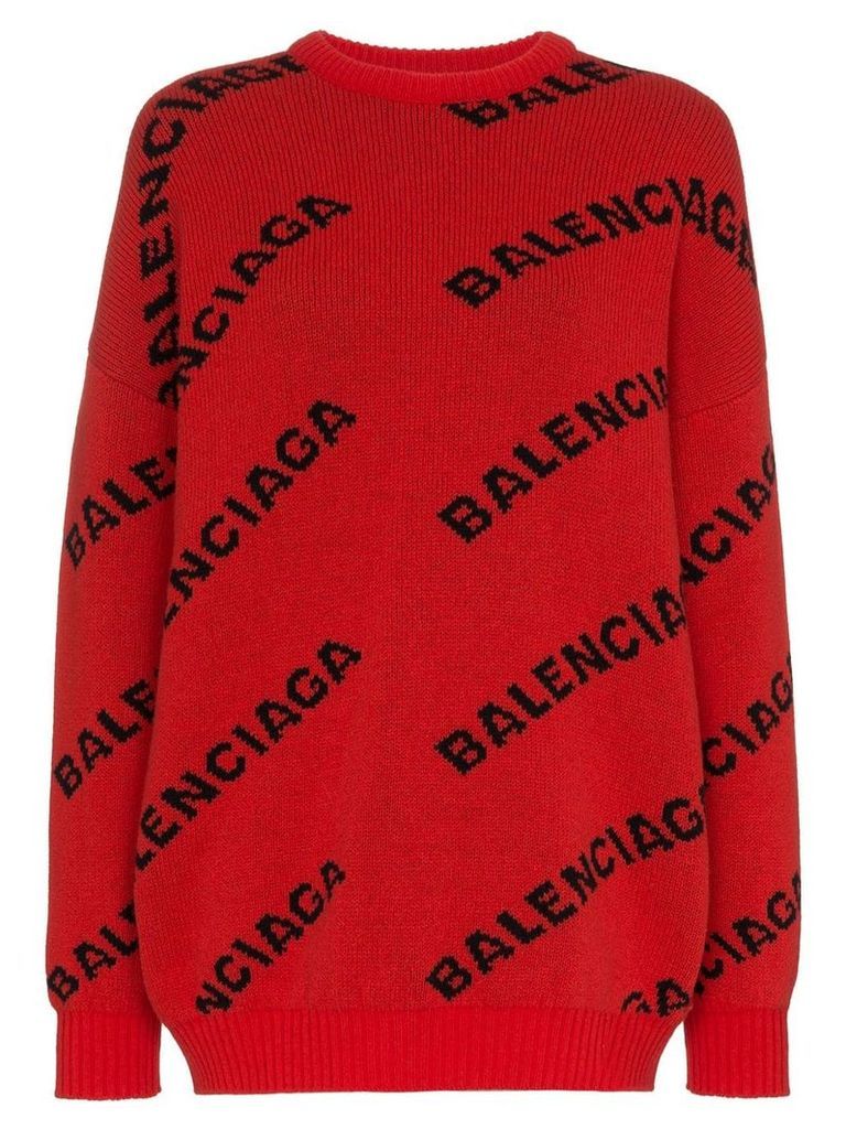 Balenciaga logo print wool jumper - Red