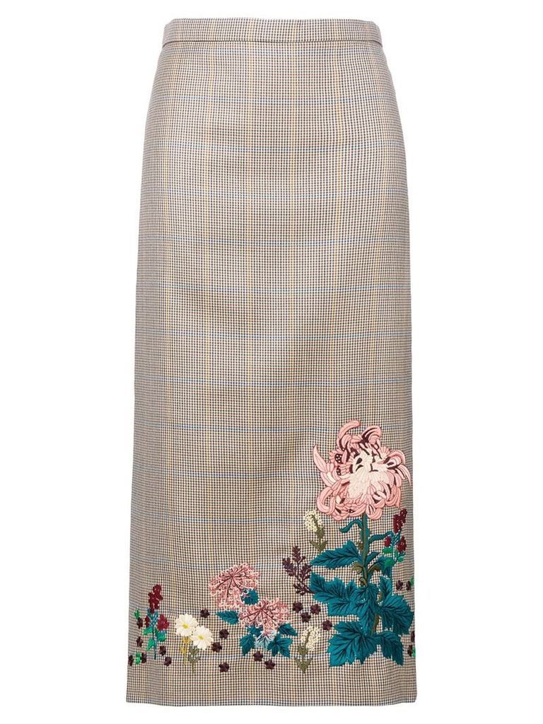 Erdem embroidered check skirt - NEUTRALS