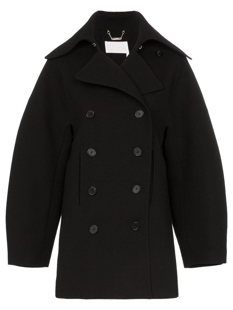Chloé Double-breasted puff sleeve wool coat - Black