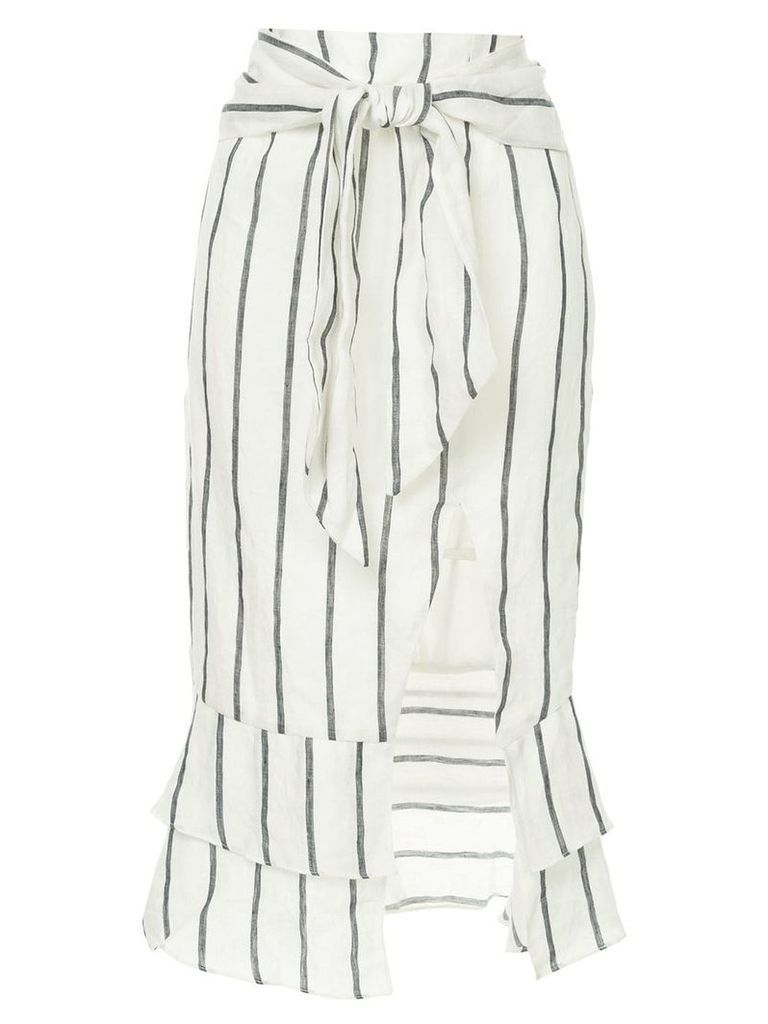 Suboo Eden stripe ruffled midi skirt - White