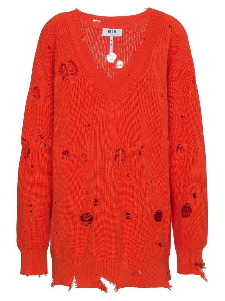 MSGM Oversized Distressed Pullover - Red