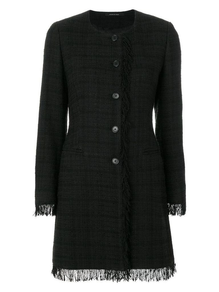 Tagliatore plaid fringed coat - N478