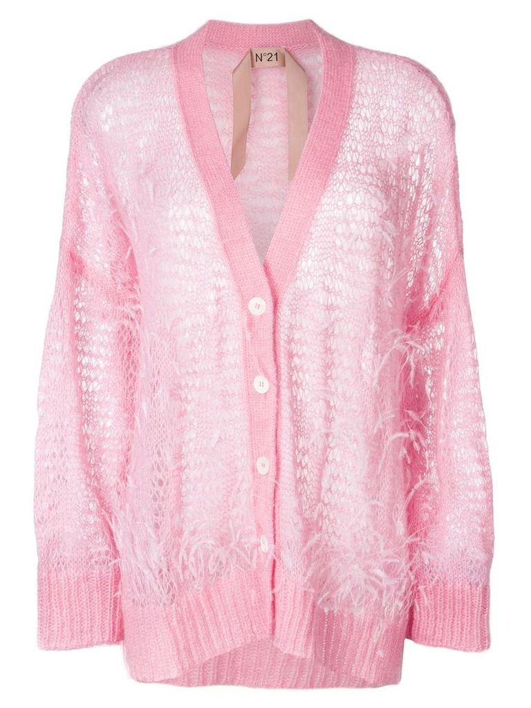 Nº21 oversize open-knit feather cardigan - PINK