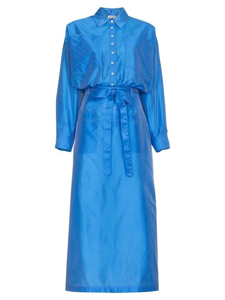 The Attico Silk Button Down Shirt Dress - Blue