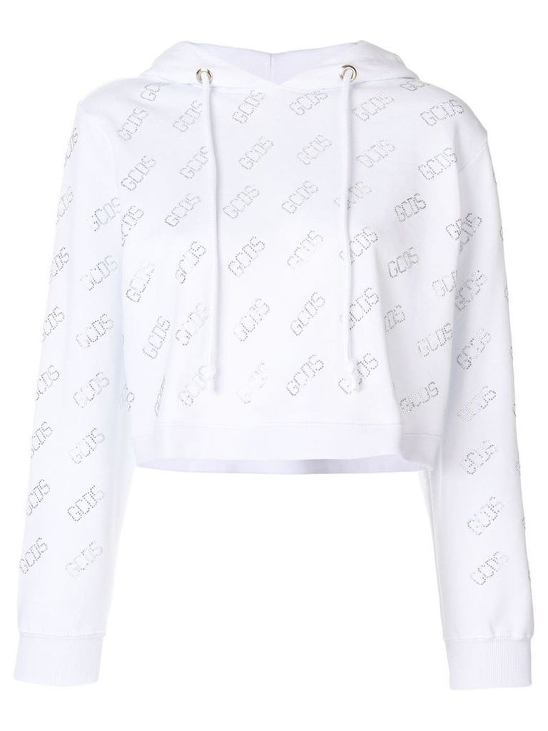 Gcds crystal-logo cropped hoodie - White