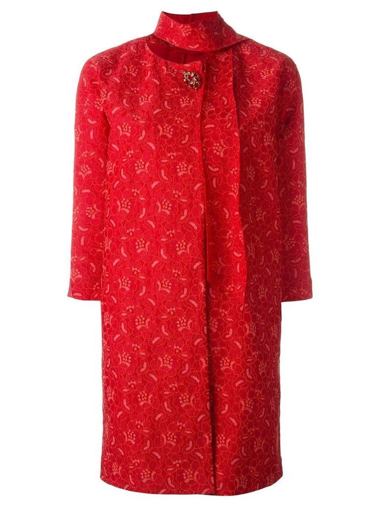 Ermanno Scervino brooch lace coat - Red