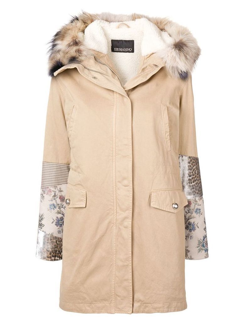 Ermanno Ermanno patch-mesh sleeves coat - Neutrals