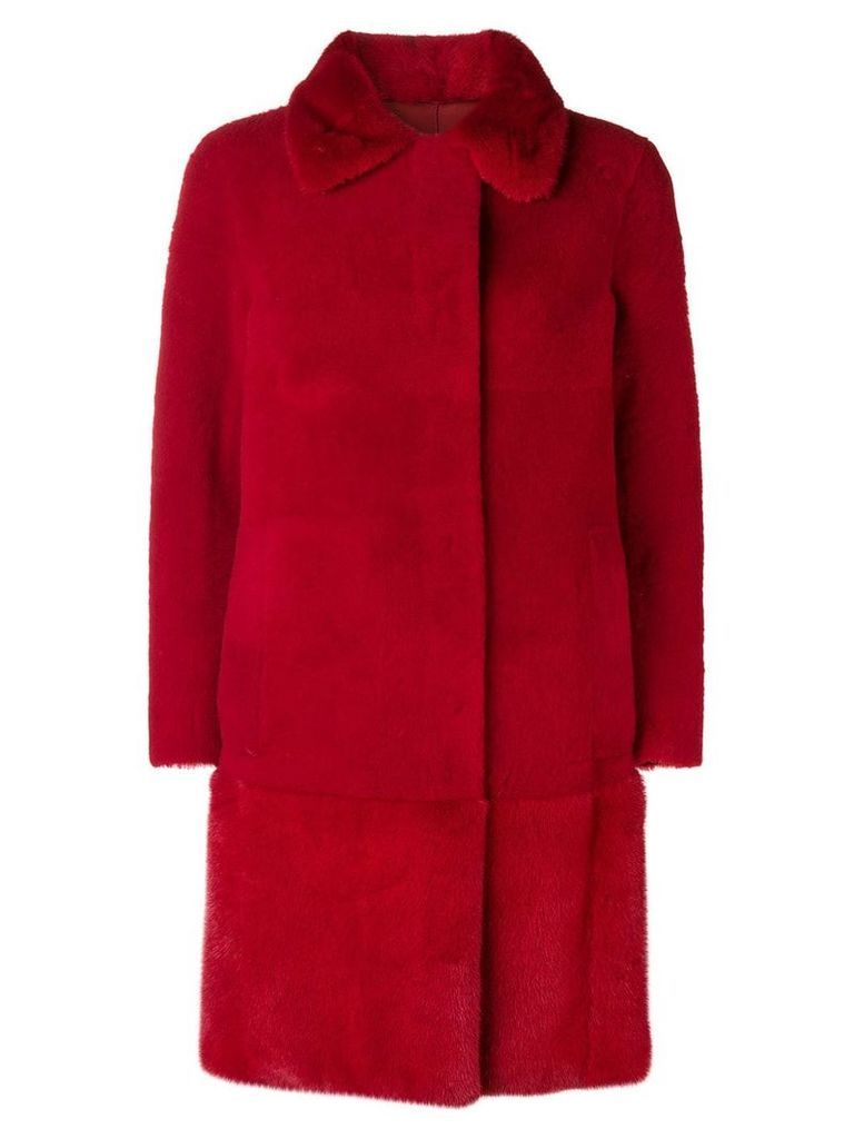 Blancha single breasted fur coat - Red