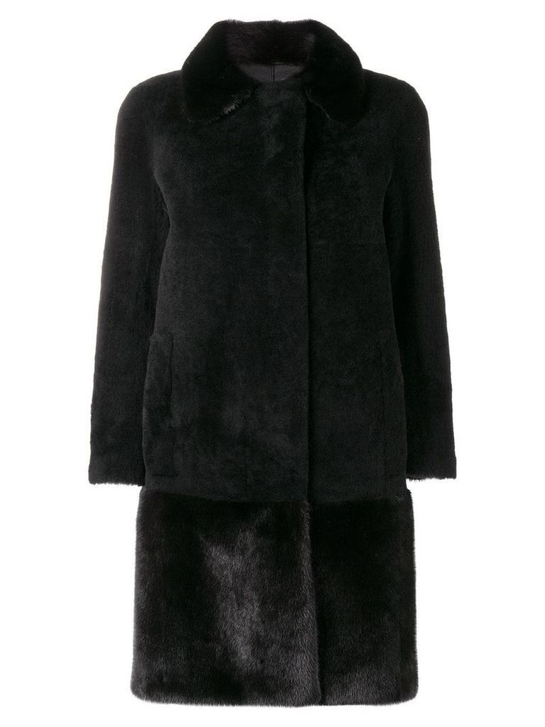 Blancha single breasted fur coat - Black