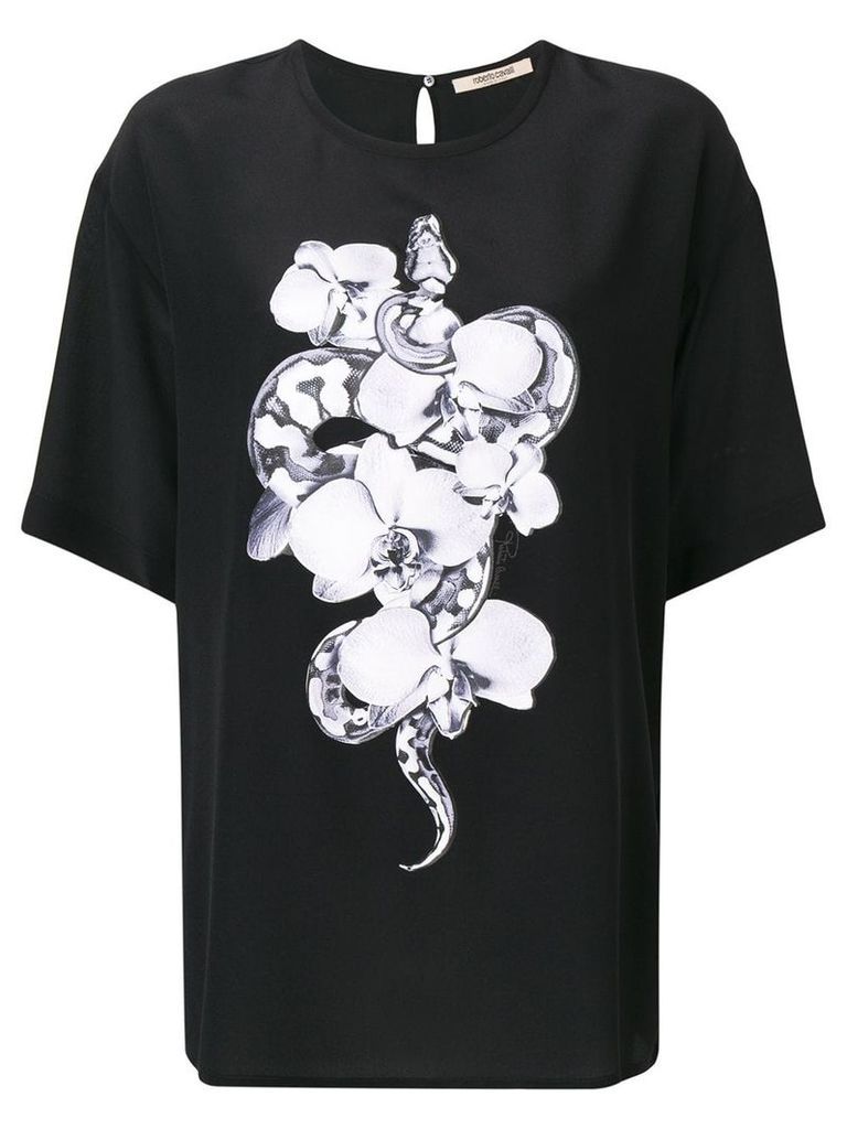 Roberto Cavalli round neck orchid T-shirt - Black