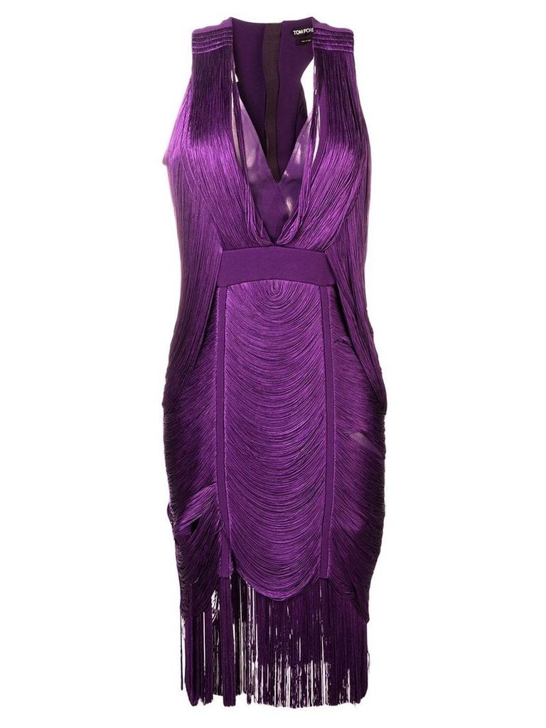 Tom Ford fringed V-neck dress - Purple