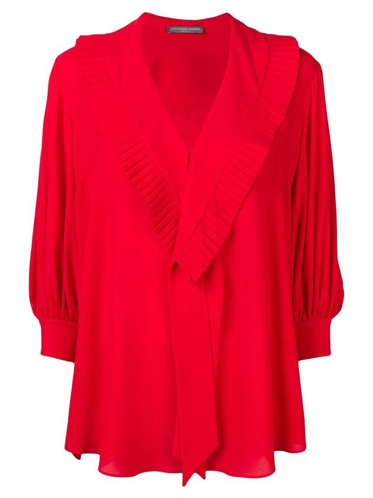 ALEXANDER MCQUEEN pleated v-neck blouse - Red