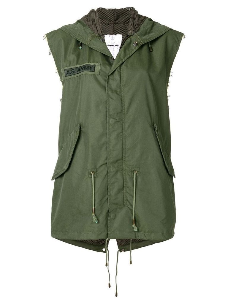 As65 embroidered sleeveless parka - Green