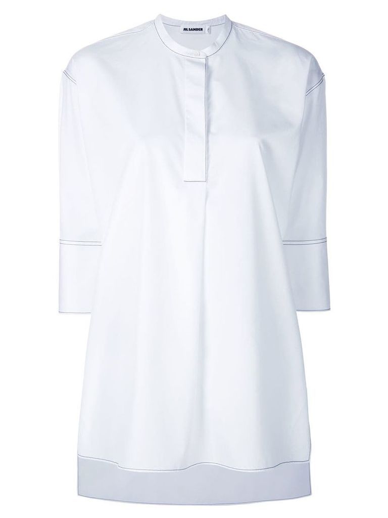 Jil Sander topstitch cropped sleeve collarless shirt - White