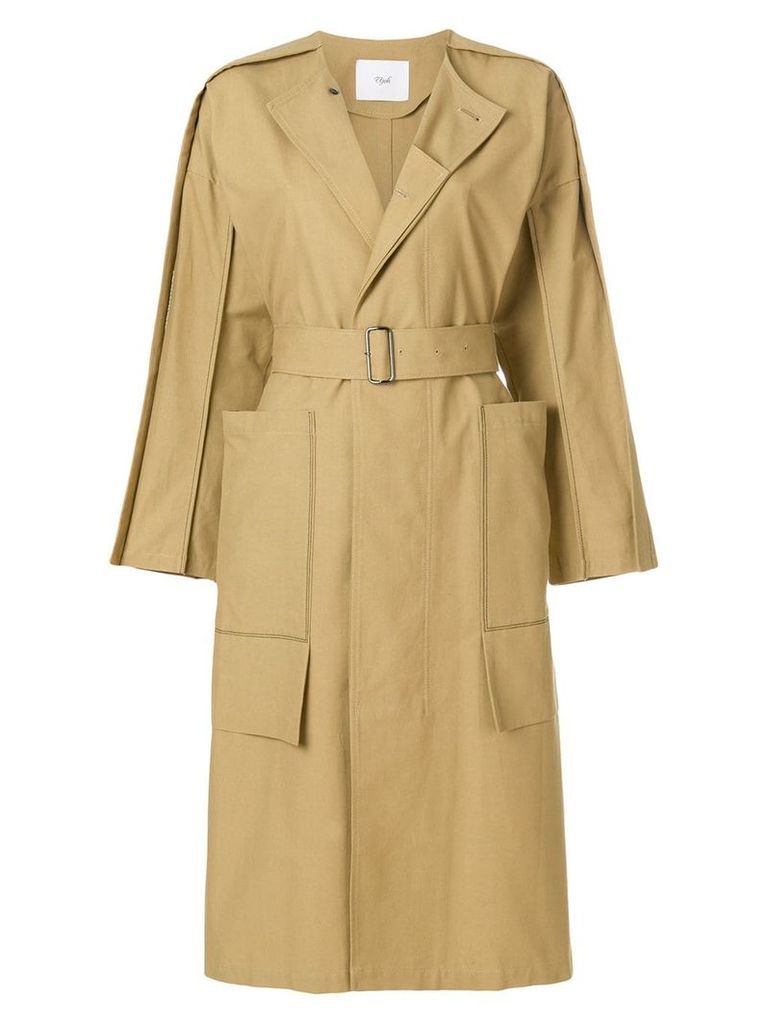 Ujoh side slit collarless trench coat - NEUTRALS