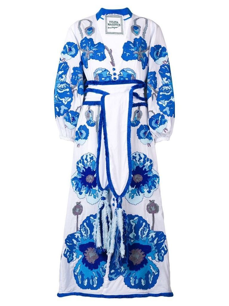 Yuliya Magdych belted embroidered dress - White