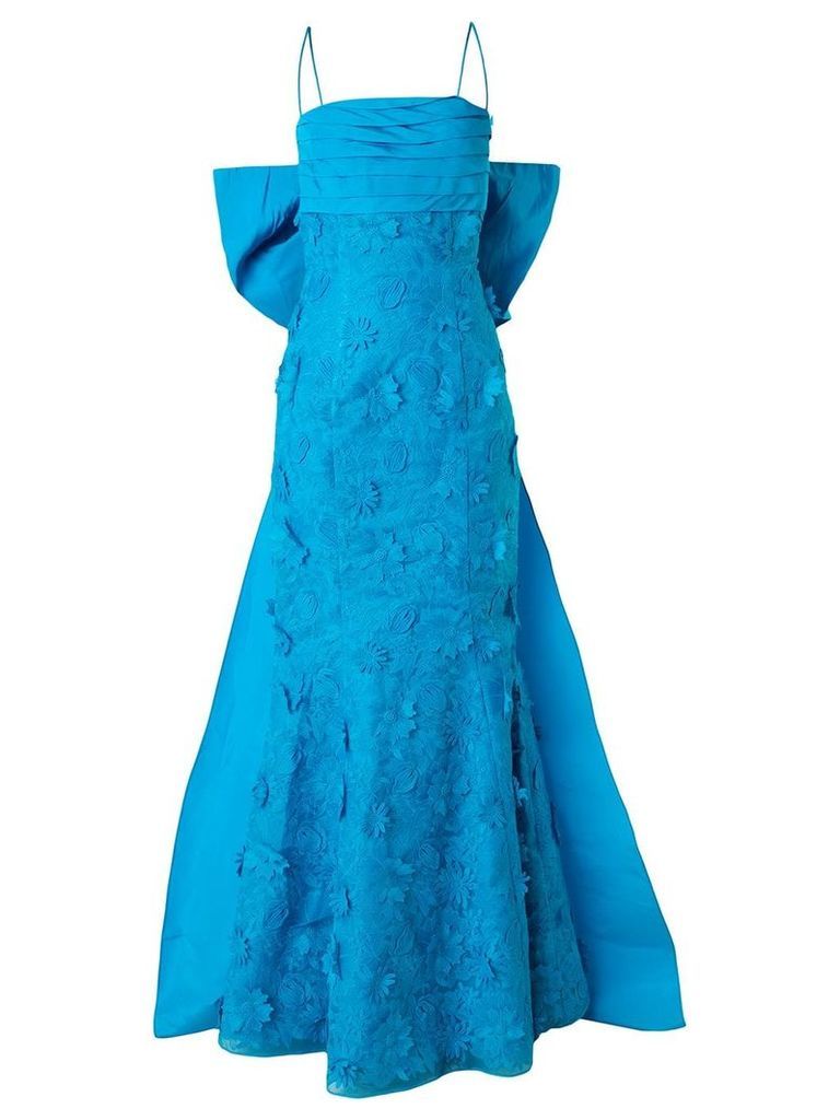 Bambah fish tail floral embroidered evening dress - Blue