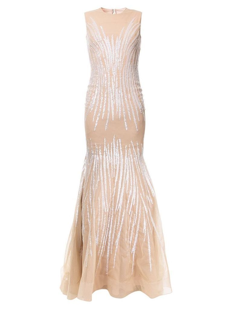Jean Fares Couture sunray beaded mermaid gown - Neutrals