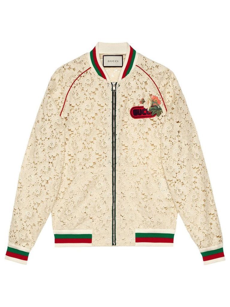 Gucci Flower lace bomber jacket - White