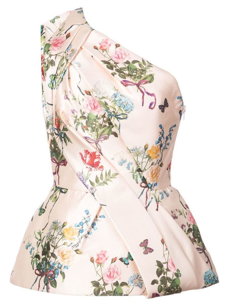 Monique Lhuillier one-shoulder floral print blouse - PINK