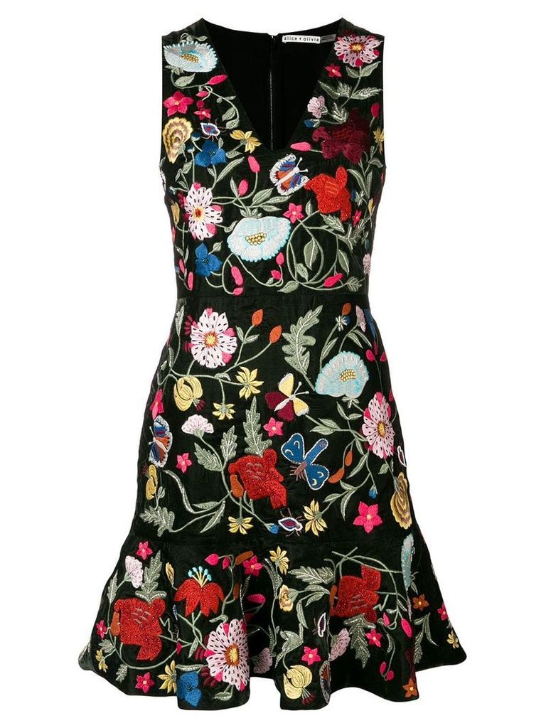Alice+Olivia floral-embroidered dress - Black