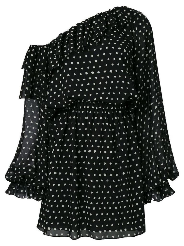 Saint Laurent polka-dot one shoulder dress - Black
