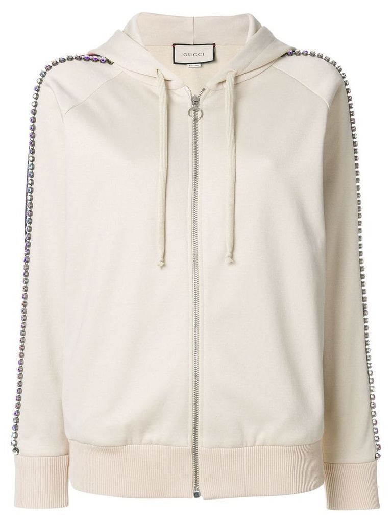 Gucci Cream Crystal Stripe Zipped Sweatshirt - NEUTRALS
