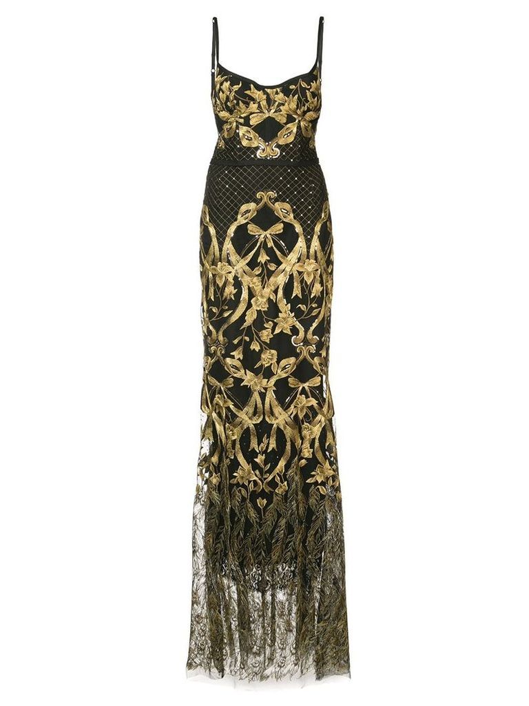 Marchesa Notte embroidered corset gown - Black