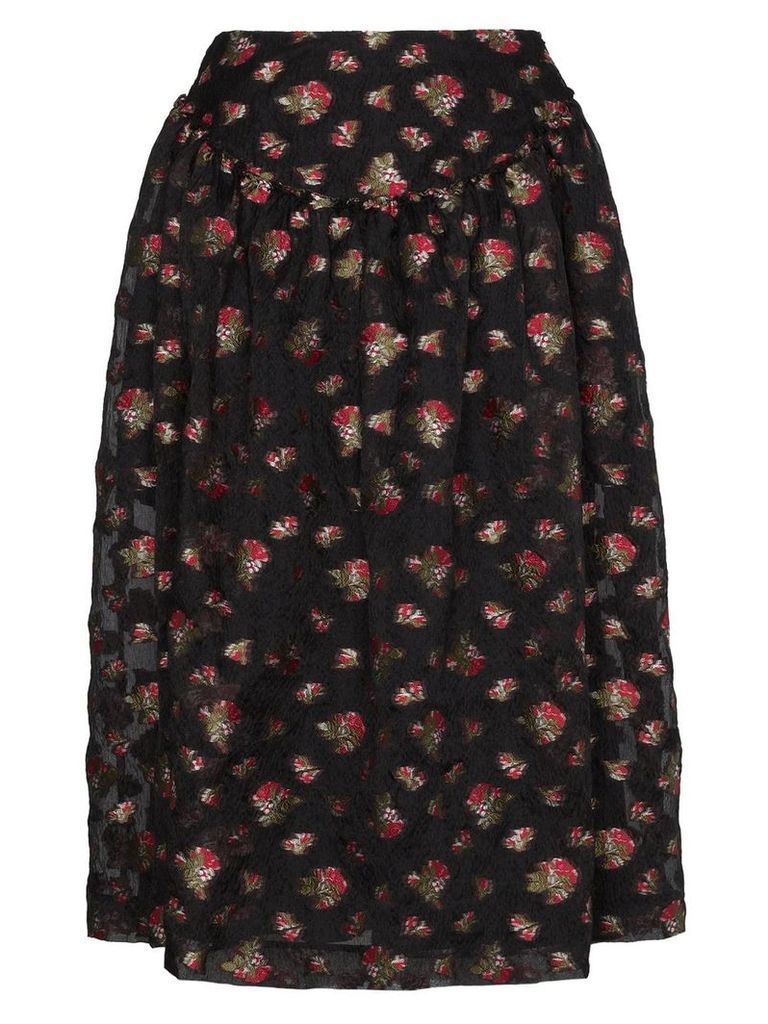 Simone Rocha floral embroidered full midi skirt - Black