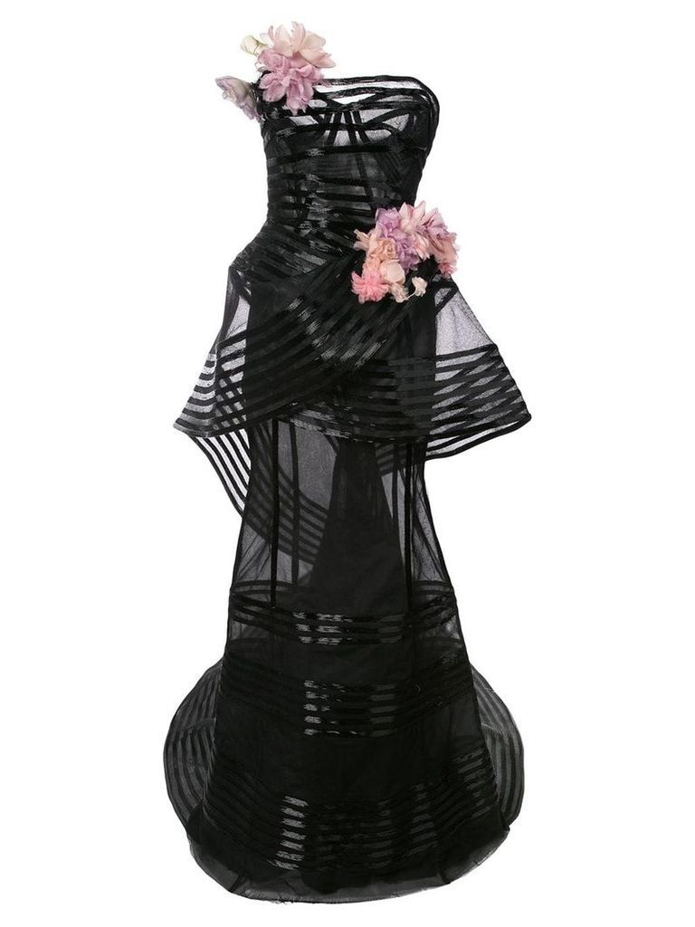 Marchesa floral-embellished strapless gown - Black