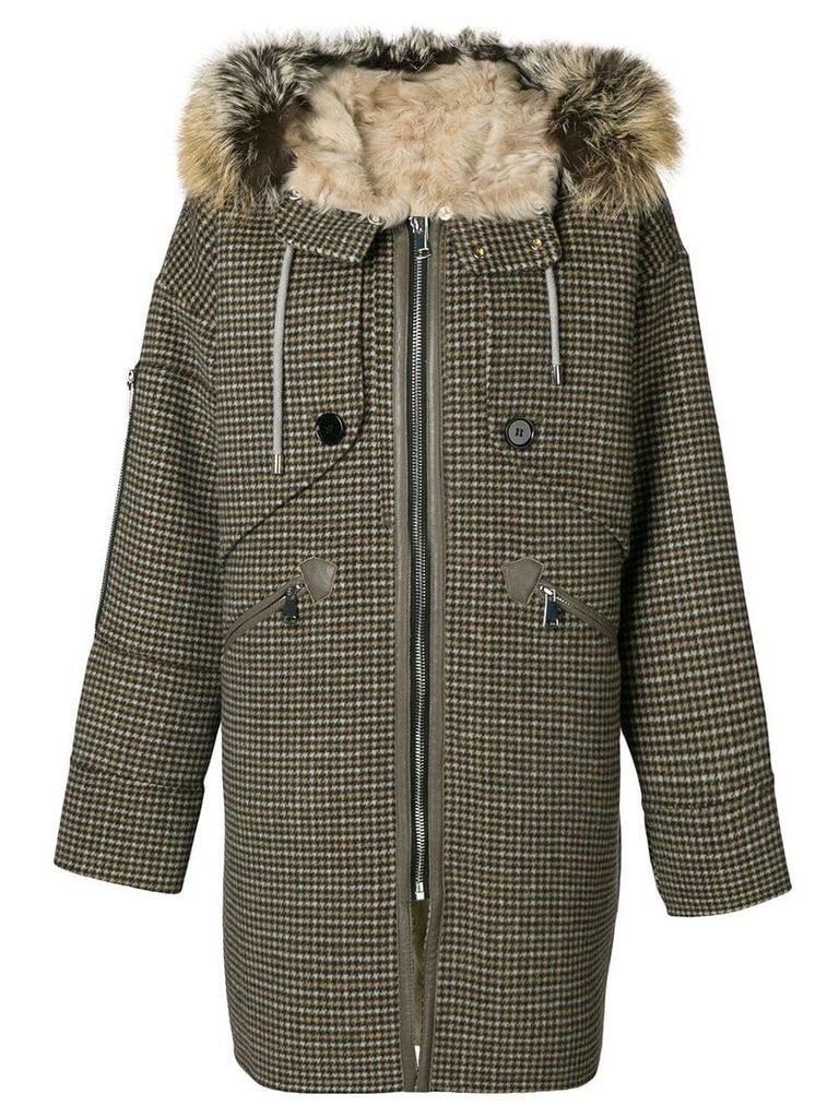 Liska houndstooth print hooded coat - NEUTRALS
