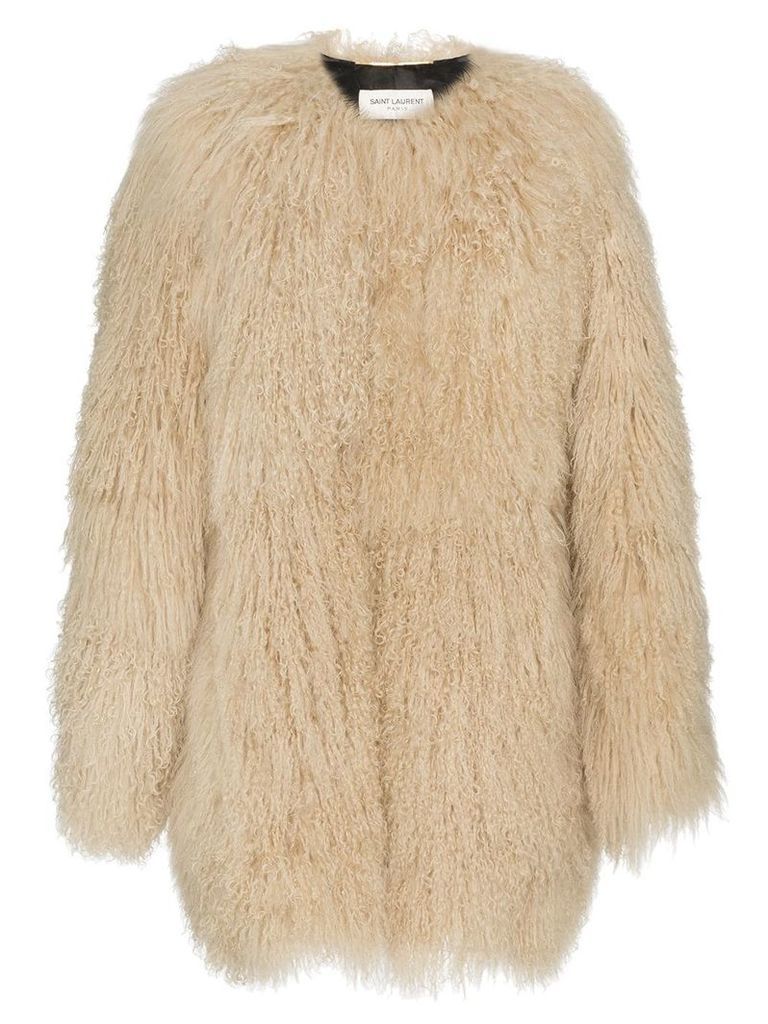 Saint Laurent oversized Mongolian lamb fur coat - NEUTRALS