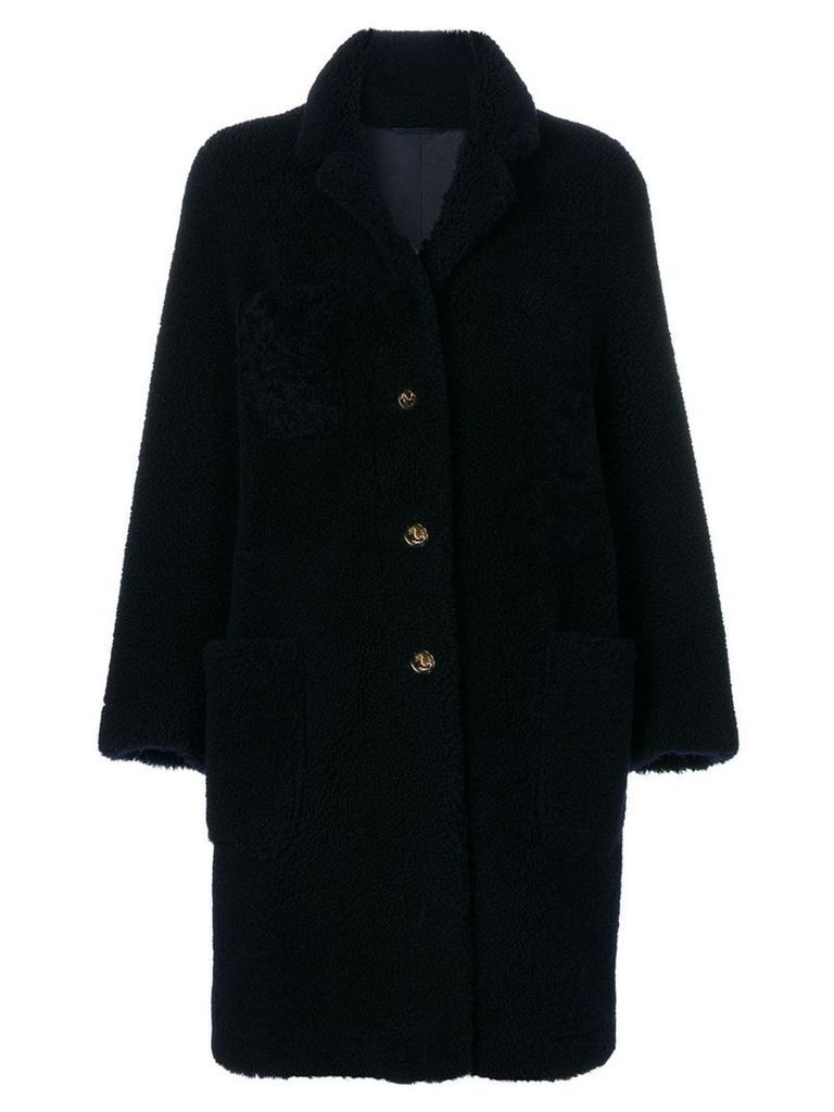 Thom Browne Reversible Sack Overcoat In Dyed Shearling - Blue