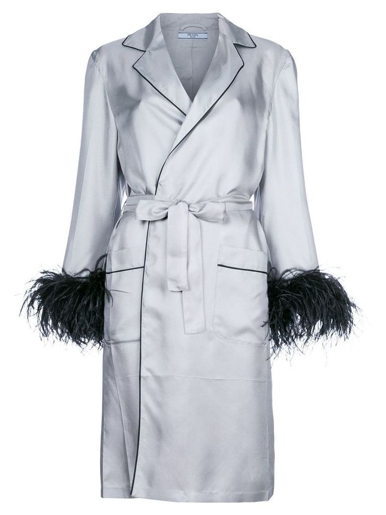 Prada embellished cuff robe coat - Grey