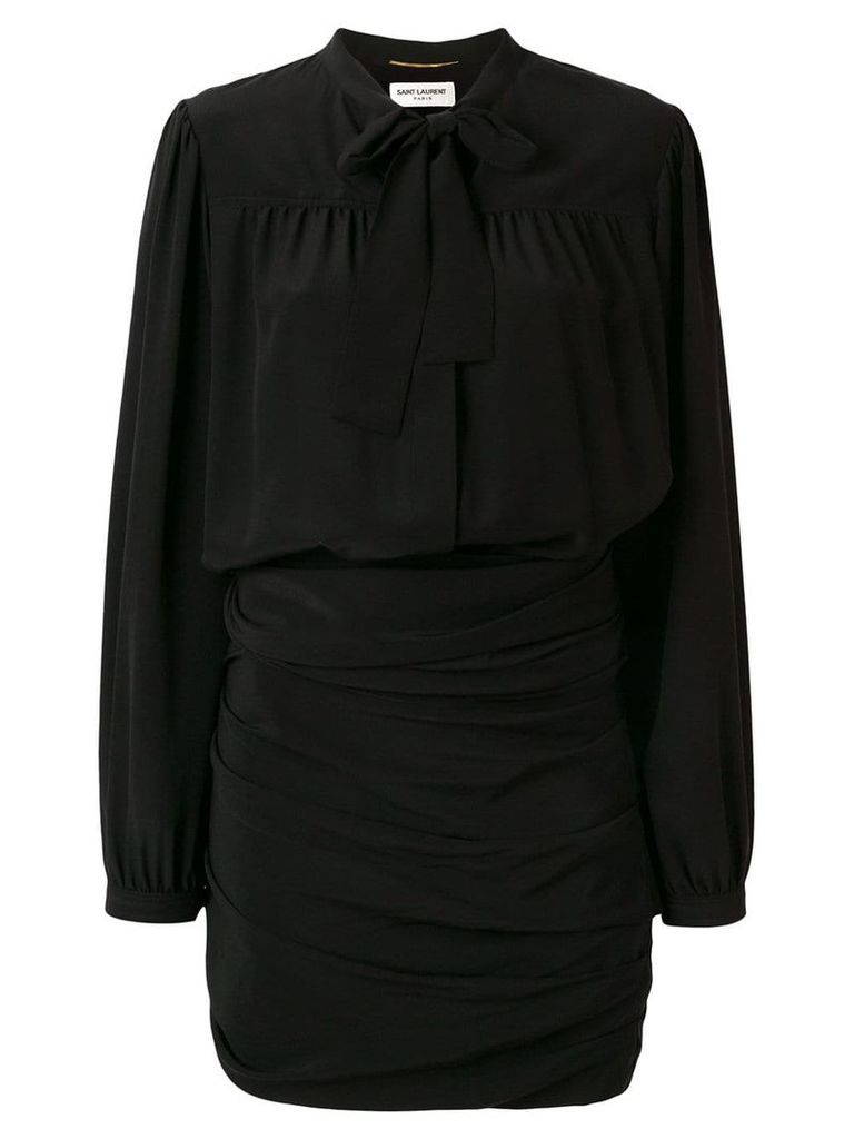 Saint Laurent ruched pussy bow shirt dress - Black