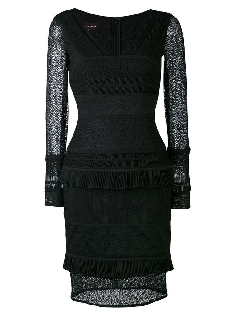 Talbot Runhof contrast texture lace detail dress - Black