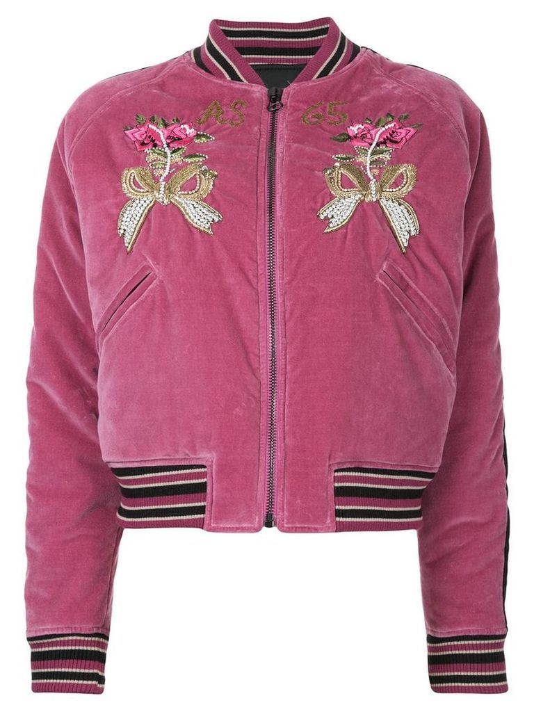 As65 flower-embroidered bomber jacket - PINK