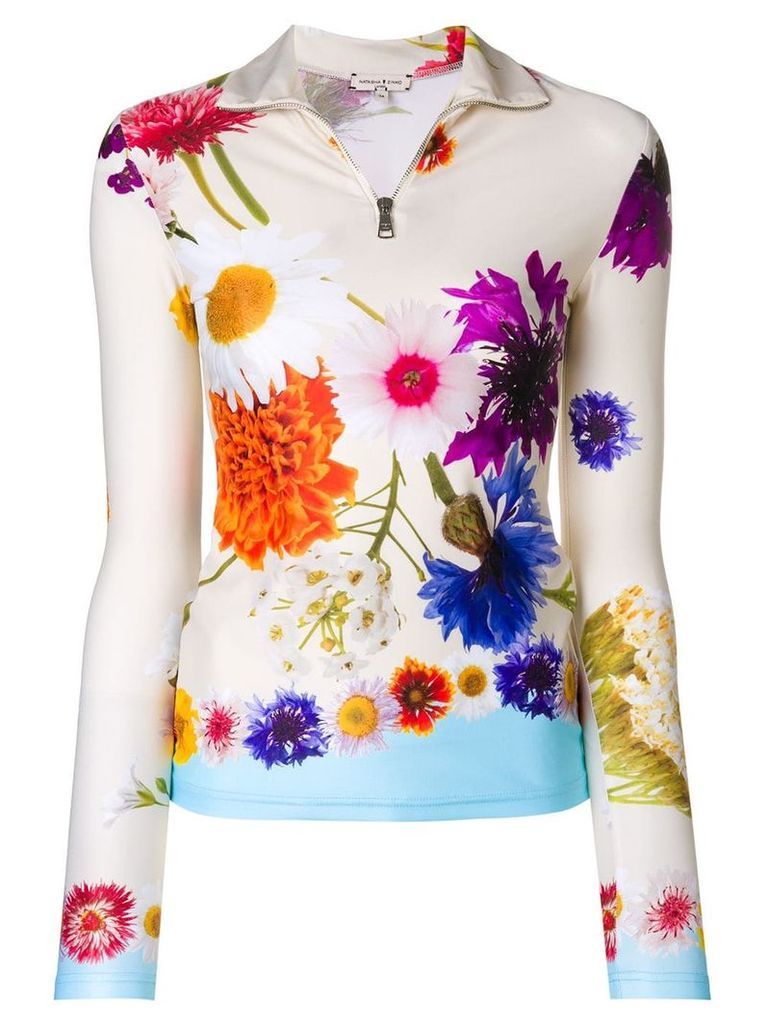 Natasha Zinko longsleeved floral zip top - NEUTRALS