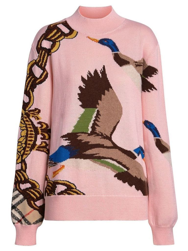 Burberry Duck Intarsia Cotton Cashmere Wool Sweater - PINK