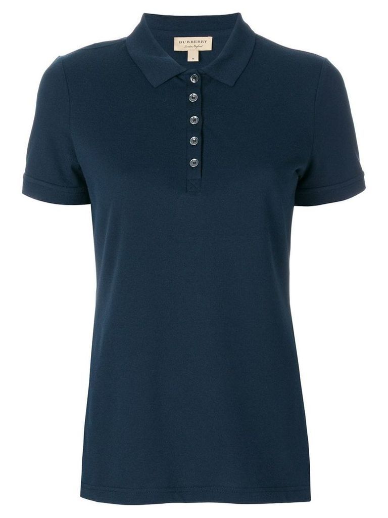 Burberry Check Trim Stretch Cotton Piqué Polo Shirt - Blue