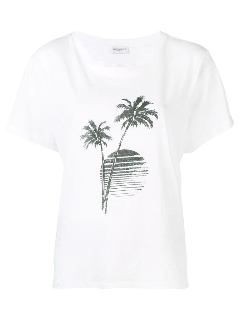 Saint Laurent palm tree sunset print T-shirt - White